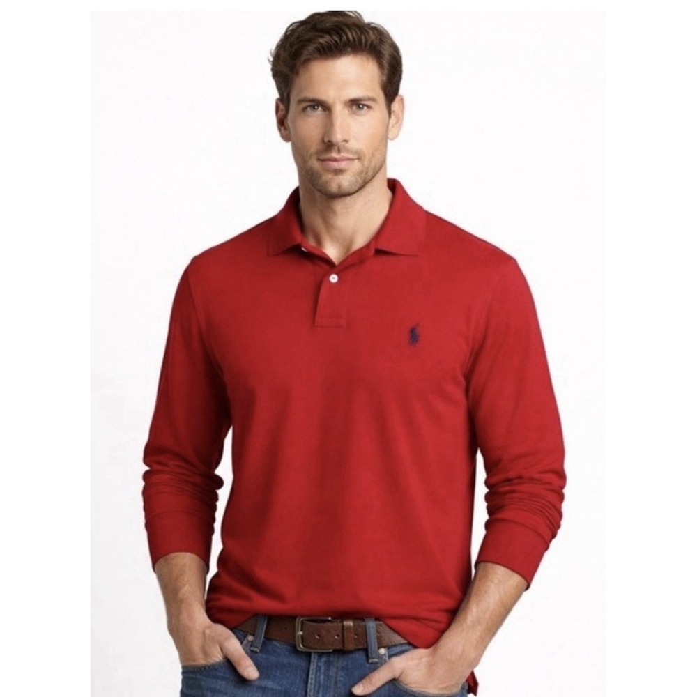 Polo Ralph Lauren Classic Fit Mesh Long-Sleeve Polo Shirt Red 2XL Coastal Preppy